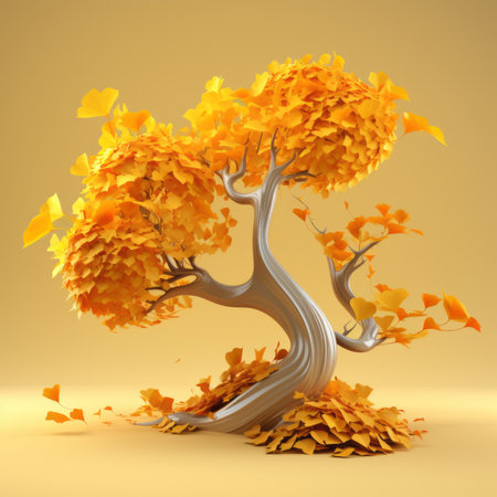 3d rendering of a tree with yellow leavesの素材