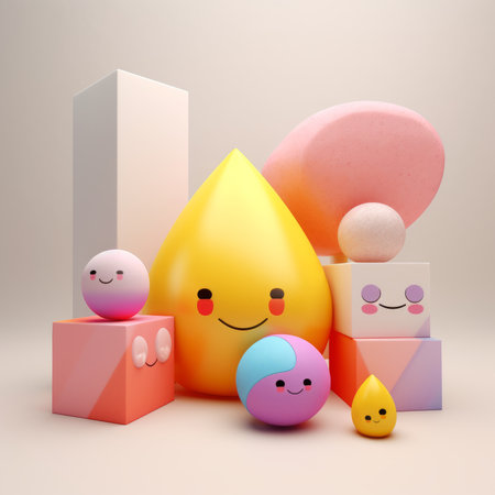 3d rendering of colorful blocks with a smiley faceの素材
