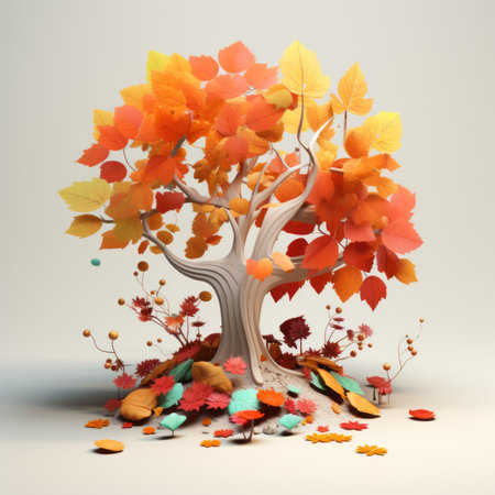 3d rendering of an autumn tree with colorful leavesの素材