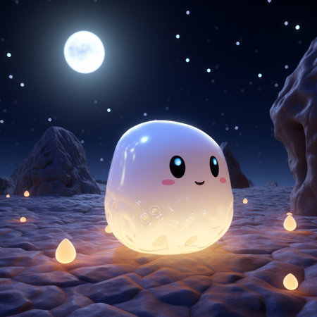 a cute little white ball in the desert at nightの素材