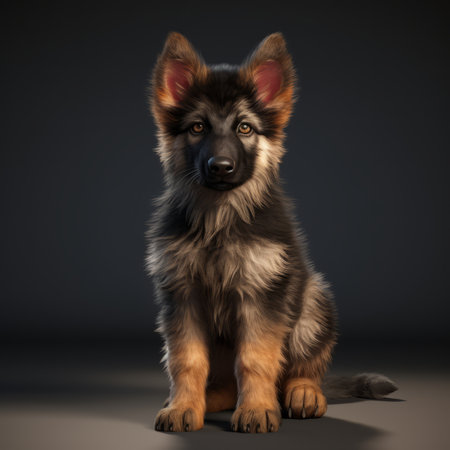 a german shepherd puppy is sitting in front of a black backgroundの素材