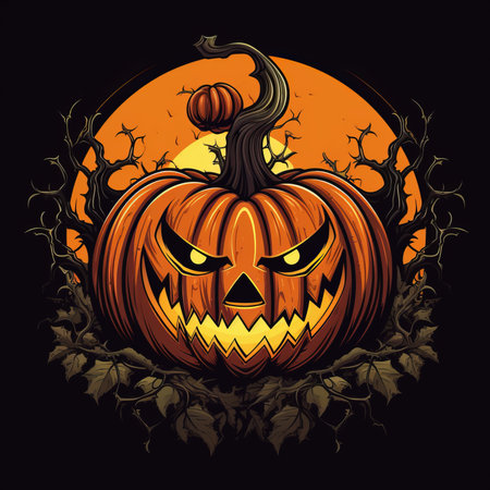a halloween pumpkin on a black backgroundの素材