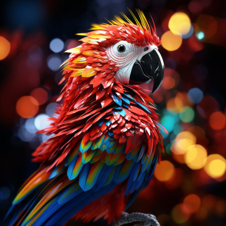 a colorful parrot is standing on a branchの素材