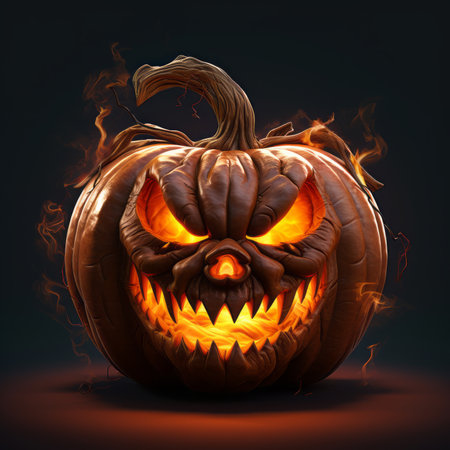 a halloween pumpkin with glowing eyes on a black backgroundの素材