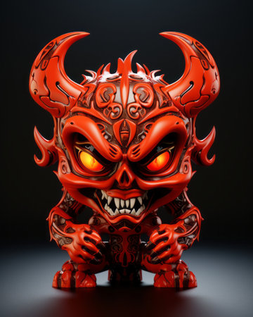 a red devil figurine on a black backgroundの素材