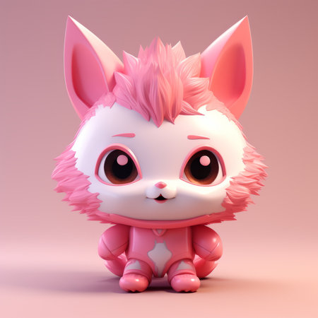 a pink and white stuffed animal with big eyesの素材