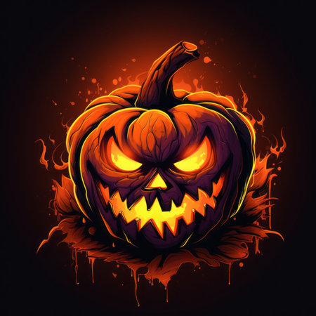 an illustration of a halloween pumpkin on a black backgroundの素材