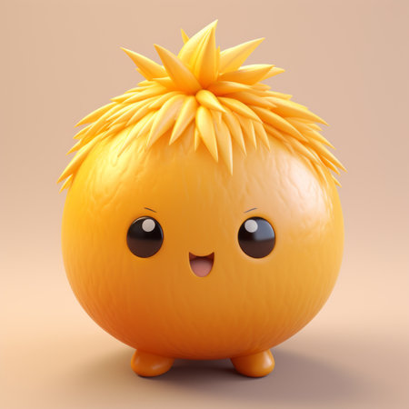 an orange character with a big smile on its faceの素材