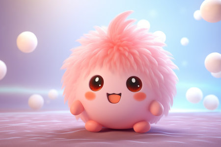 pink hedgehog with big eyes and pink hair sitting on the groundの素材