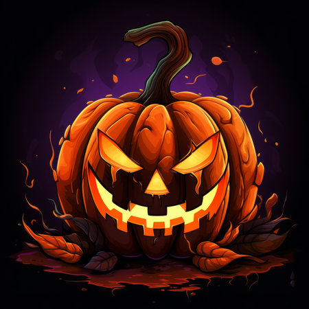 illustration of halloween pumpkin on black backgroundの素材