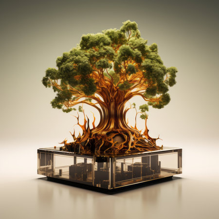 the tree of life in a glass box on a tableの素材