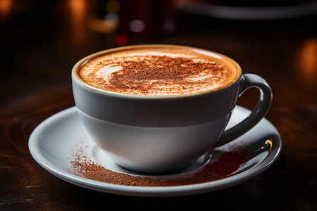 a cup of cappuccino sitting on a saucerの素材