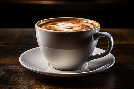 a cup of coffee sitting on a saucer on a tableの素材