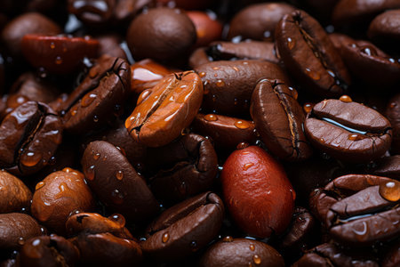coffee beans with water dropletsの素材
