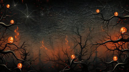 a halloween background with pumpkins and treesの素材