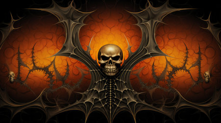 a skull with wings and horns on a dark backgroundの素材
