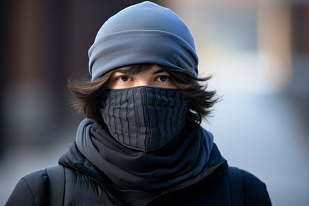 a person wearing a face mask and scarfの素材
