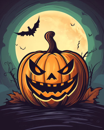 illustration of halloween pumpkin on a dark backgroundの素材