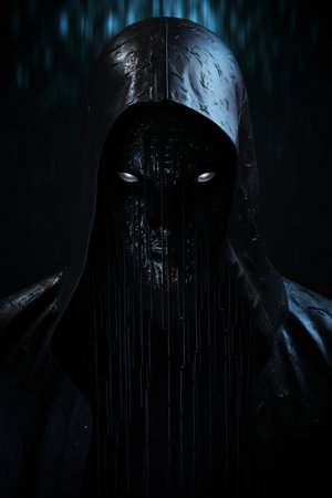 a dark man in the rain with a hood onの素材