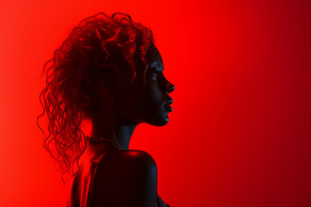 the silhouette of a woman in a red roomの素材