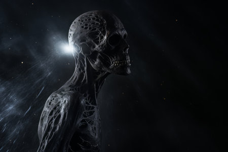 an image of a skeleton with glowing eyesの素材