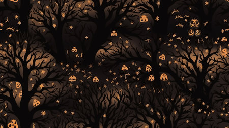 a halloween forest with trees and pumpkinsの素材