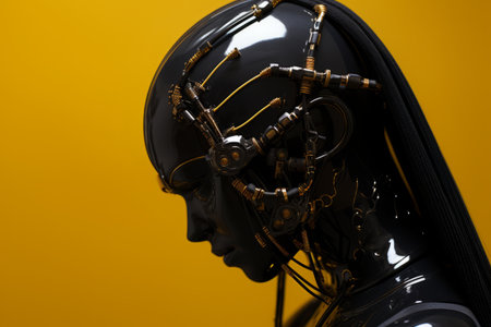 a black woman wearing a headpiece with wires attached to itの素材