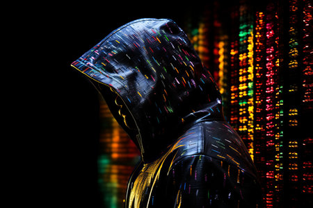 a person in a hoodie standing in front of a computer screenの素材