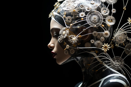 a robot with flowers on its headの素材