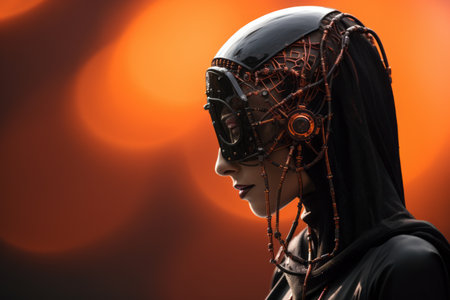 a woman in a black outfit with a helmet on her headの素材