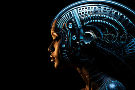 the face of a woman in a futuristic robot suitの素材