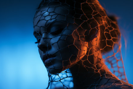 a woman with a net over her faceの素材