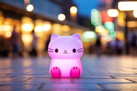 a pink kitty shaped light is sitting on the groundの素材