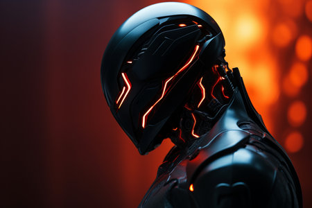 a robot with glowing red lights on his headの素材
