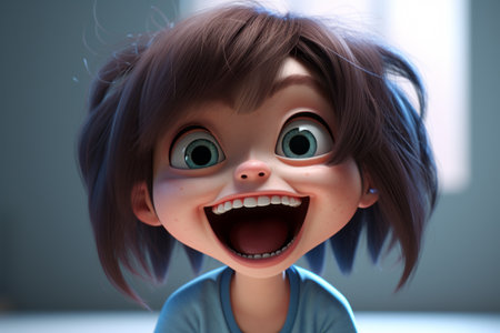 a cartoon girl with a big smile on her faceの素材