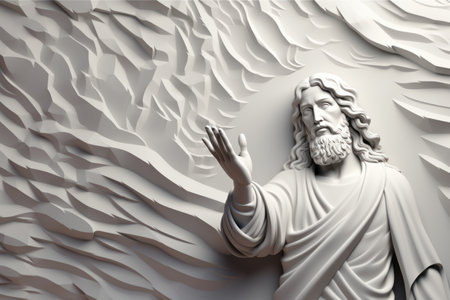 a statue of jesus is shown in front of a white wallの素材