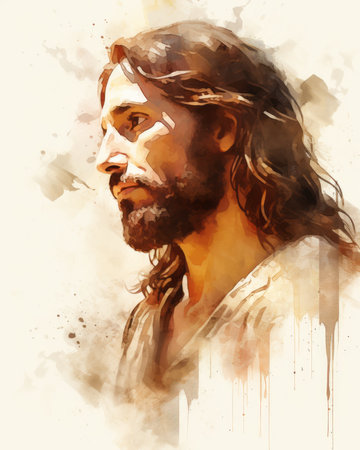 watercolor painting of jesus with long hairの素材