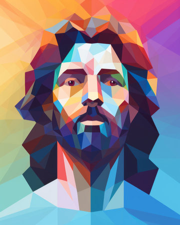the face of jesus is shown in a low polygonal styleの素材