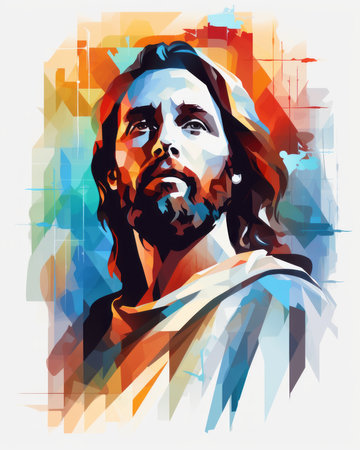 the face of jesus is shown in an abstract styleの素材