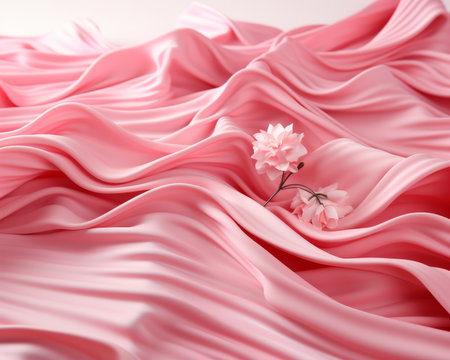 a pink fabric with a single flower on itの素材