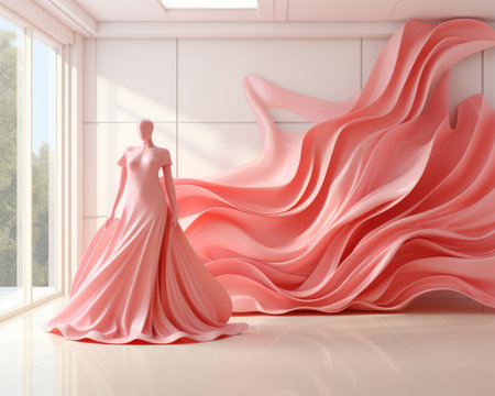 a mannequin in a pink dress is standing in front of a wallの素材