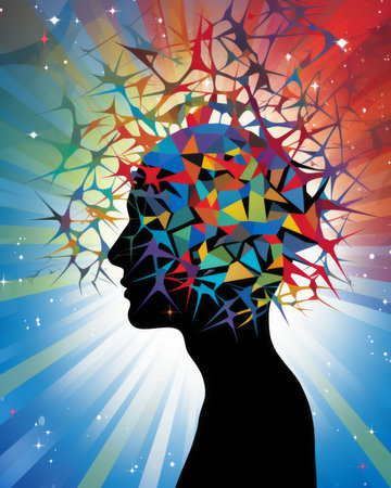 illustration of a person with a colorful brainの素材
