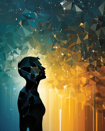 the silhouette of a man in front of an abstract backgroundの素材