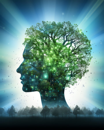 the head of a person with a tree growing out of itの素材