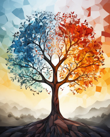 a tree with colorful leaves on itの素材