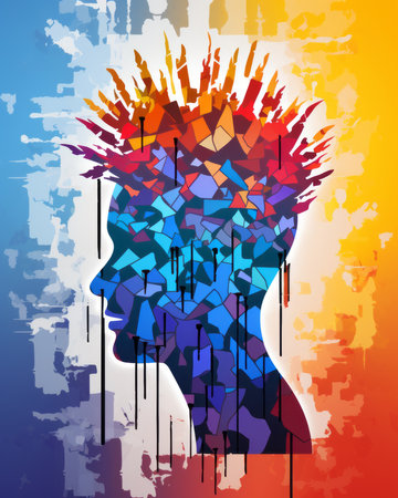 an abstract illustration of a mans head with colorful splotches on itの素材