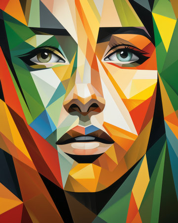 a womans face is made up of geometric shapesの素材