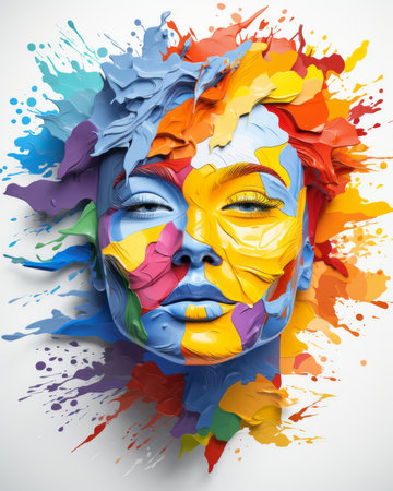 a womans face with paint splatters on itの素材