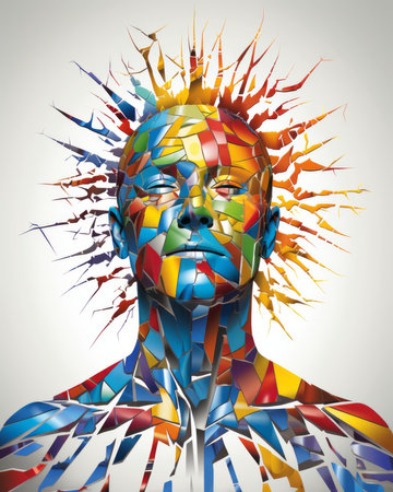 a mans head is made up of colorful pieces of paperの素材