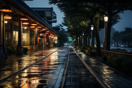 train tracks on the side of the roadの素材